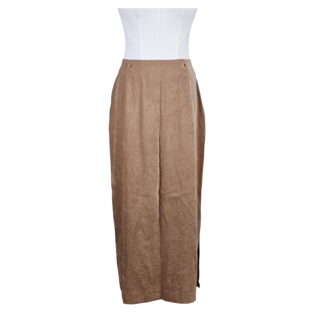 Coldwater Creek Faux Suede Tan Midi Skirt PM Petite Medium Side Slit
